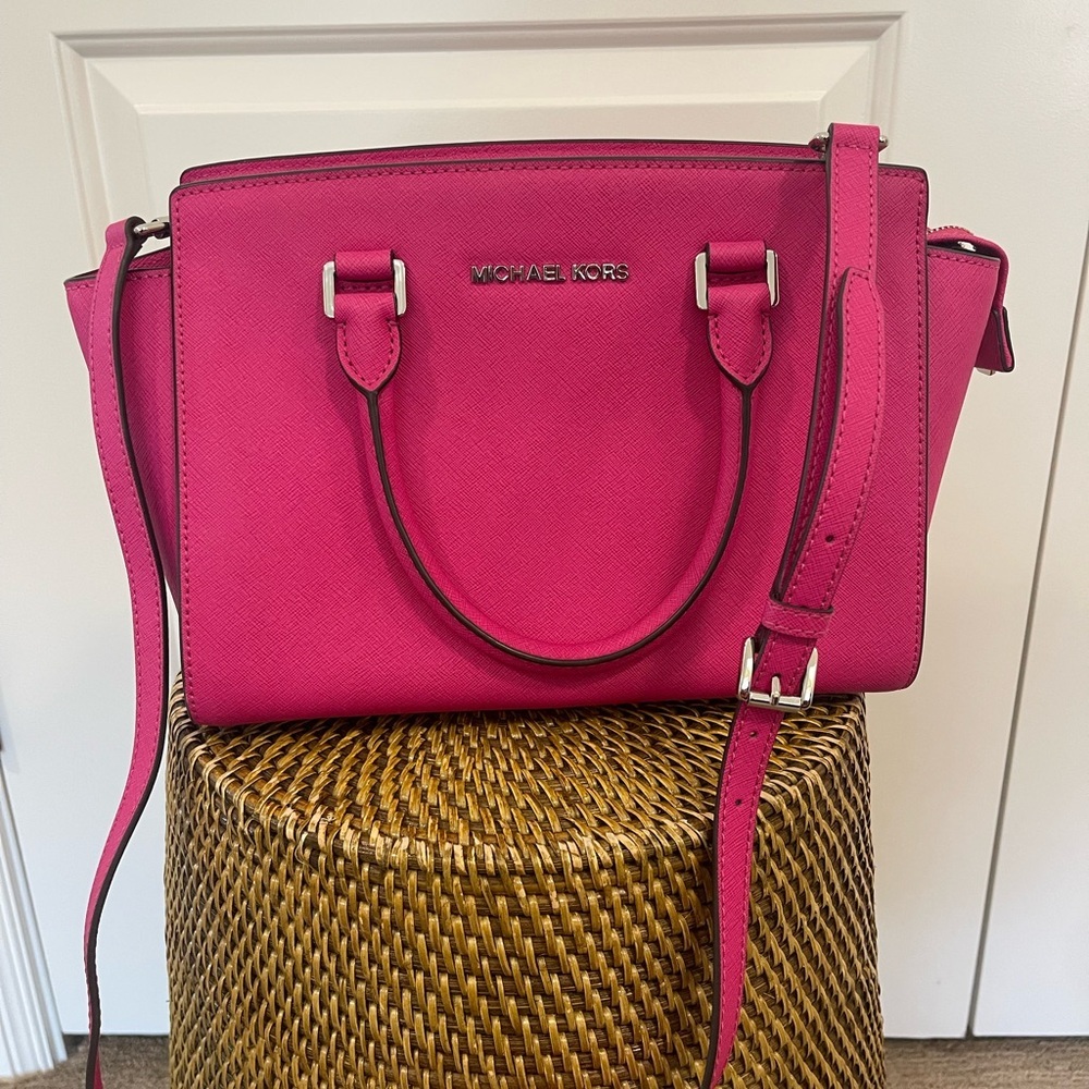 Michael Kors Selma Saffiano Pink Leather Medium Satchel Bag - Picture 8 of 8